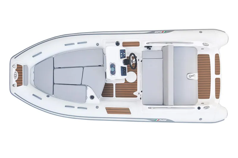 Slide: The Image of Manufacturer Provided Image: AB Inflatables ABJET 465XP 2026 inflatable boat, top view, gray upholstery. - 11