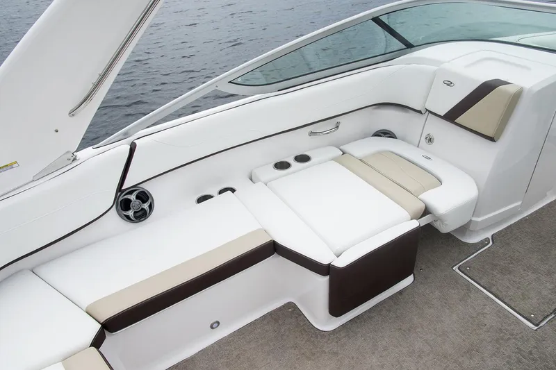 Slide: The Image of Manufacturer Provided Image: 2017 Regal 22 FasDeck boat interior with white and beige seating. - 4
