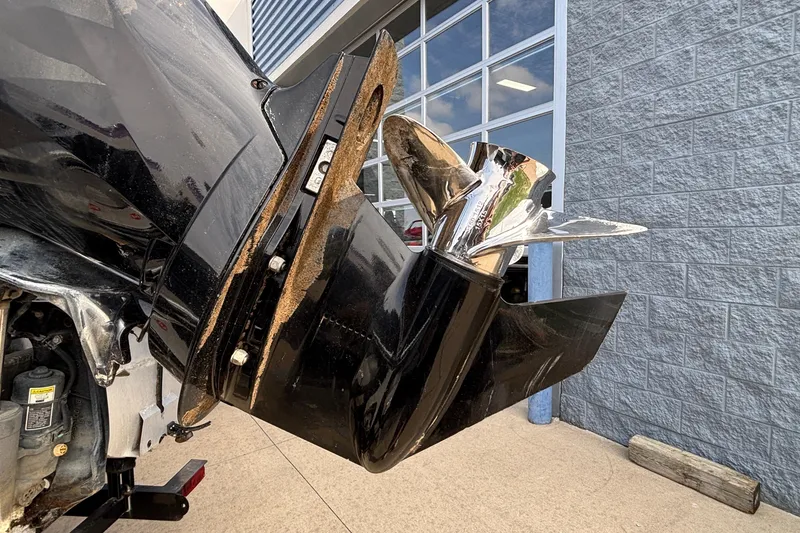 Slide: The Image of Close-up of a 2023 Bentley 243 Navigator boat propeller and motor. - 6
