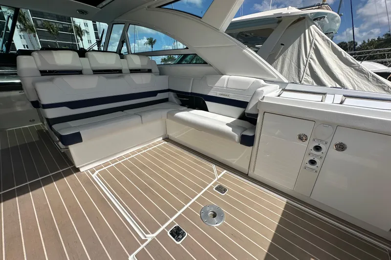 Slide: The Image of 2023 Formula 430 All Sport Crossover boat interior with luxurious seating and sleek design. - 25