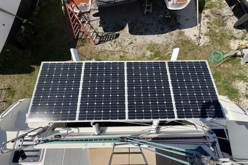 Slide: The Image of Solar panels on a 2014 Outremer 45 catamaran, viewed from above. - 26