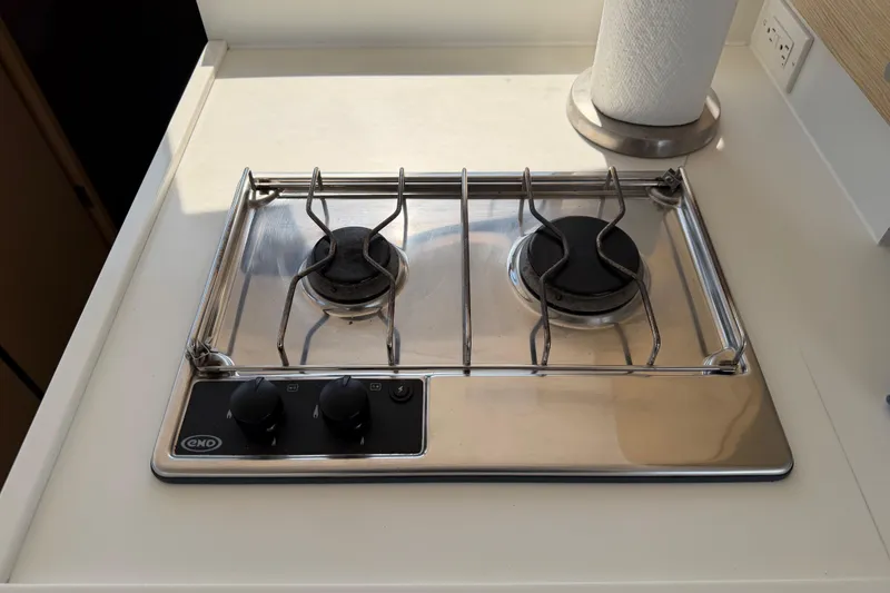Slide: The Image of Stainless steel two-burner stove on 2014 Outremer 45 yacht kitchen counter. - 35