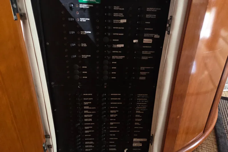 Slide: The Image of Electrical panel inside a 2000 Carver 450 Voyager Pilothouse yacht. - 50
