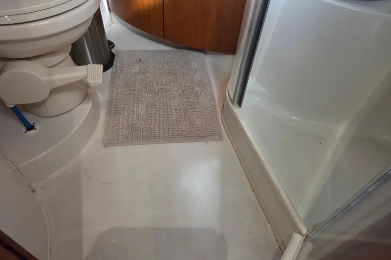 Slide: The Image of Bathroom interior of 2000 Carver 450 Voyager Pilothouse with toilet and shower. - 65