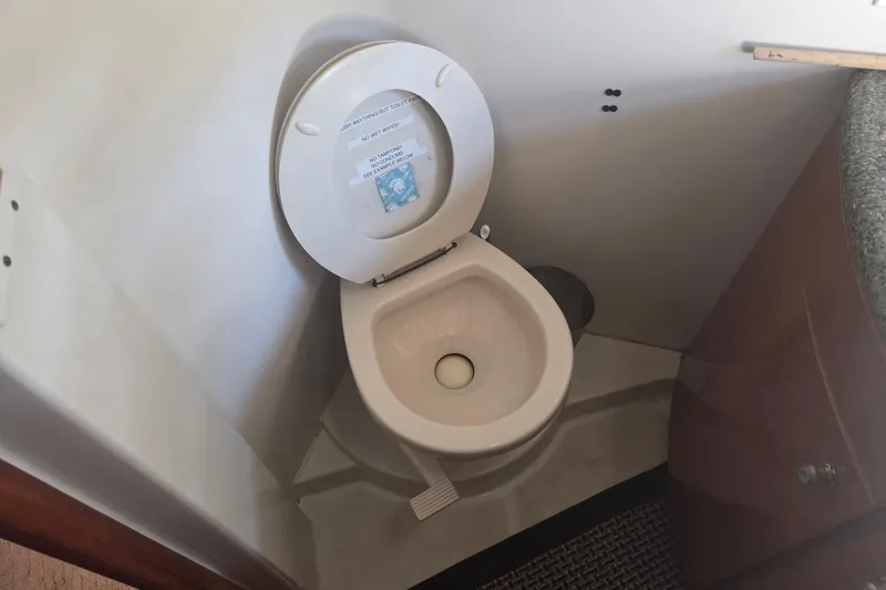 Slide: The Image of Toilet in 2000 Carver 450 Voyager Pilothouse boat bathroom. - 77