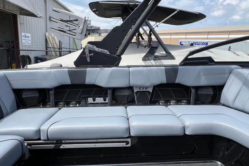 Slide: The Image of Interior of 2023 Malibu Wakesetter 23 LSV boat with sleek seating and modern design. - 17