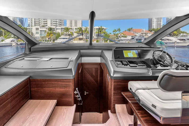 Slide: The Image of Luxurious interior of 2023 Sunseeker Manhattan 68 yacht with elegant wood finishes. - 62