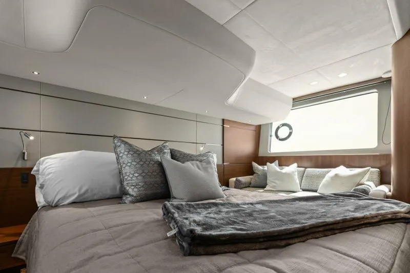 Slide: The Image of Luxurious bedroom interior of 2016 Princess 60 Flybridge yacht with modern decor. - 34