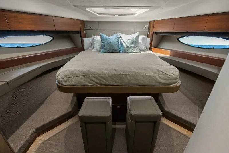 Slide: The Image of Luxurious bedroom interior of 2016 Princess 60 Flybridge yacht with elegant bedding. - 44