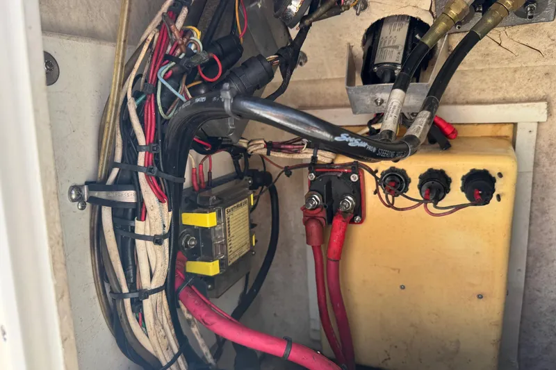 Slide: The Image of Electrical wiring and components inside a 1991 Hoog Comet 14 boat. - 15