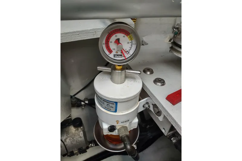Slide: The Image of Fuel filter and pressure gauge in 2020 Outremer 51 yacht engine room. - 110