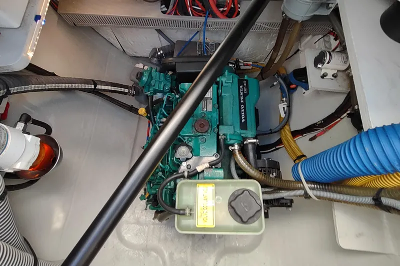Slide: The Image of Engine compartment of a 2020 Outremer 51 catamaran with Volvo Penta engine. - 114