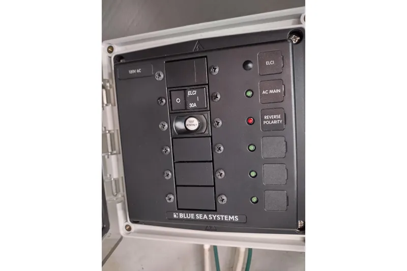 Slide: The Image of Electrical panel of a 2020 Outremer 51 yacht by Blue Sea Systems. - 120