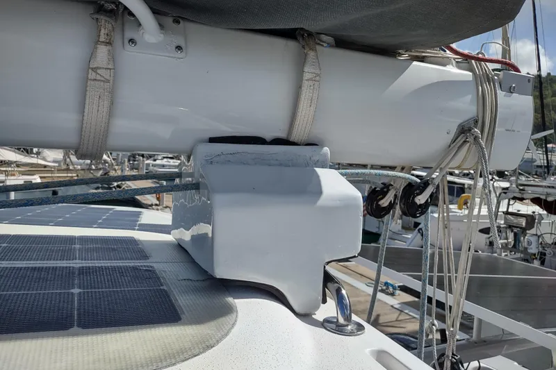 Slide: The Image of 2020 Outremer 51 sailboat deck with rigging and solar panels. - 144