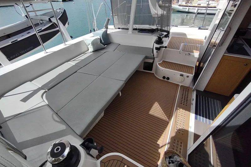 Slide: The Image of 2020 Outremer 51 yacht interior with spacious seating and modern design. - 43