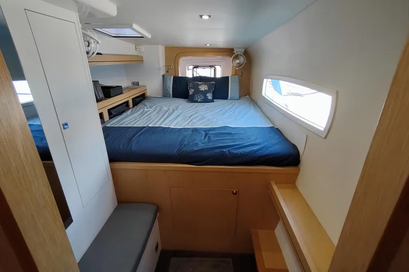 Slide: The Image of Luxurious cabin interior of 2020 Outremer 51 yacht with cozy bed and modern design. - 76