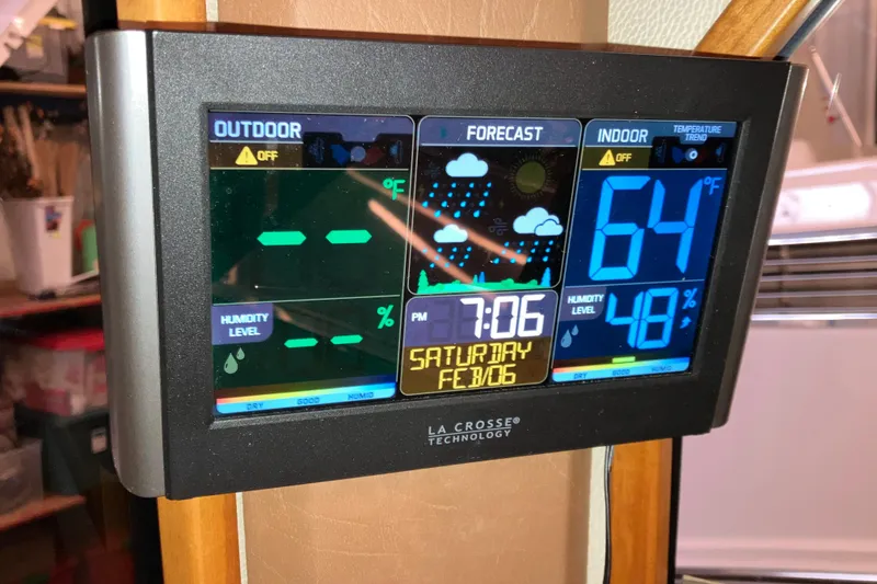 Slide: The Image of Digital weather station display on a 2017 Cutwater C-30 Sedan boat. - 44