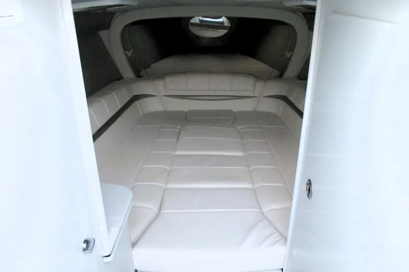 Slide: The Image of 2005 Formula 353 FASTech cabin interior with white leather seating. - 19
