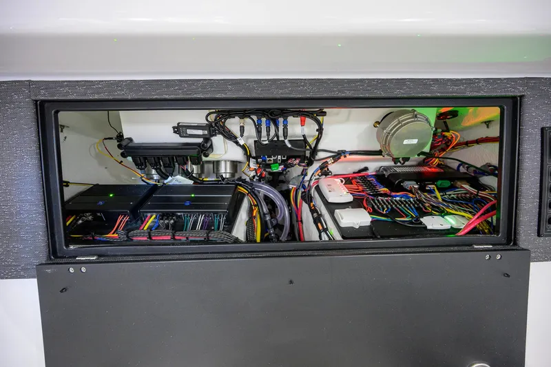 Slide: The Image of Electrical system of 2026 Monterey Elite 30 OB boat, showcasing wiring and components. - 53