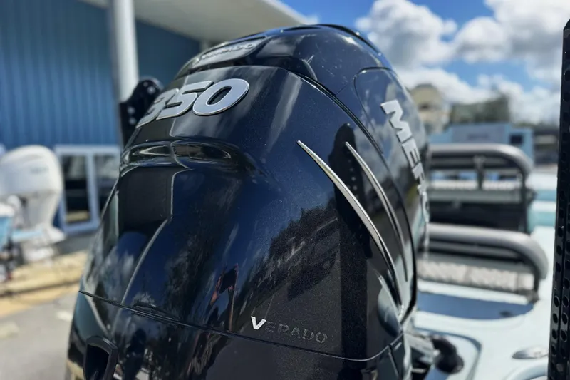 Slide: The Image of Mercury Verado 350 engine on 2017 Yellowfin 24 Bay CE boat, outdoor setting. - 14
