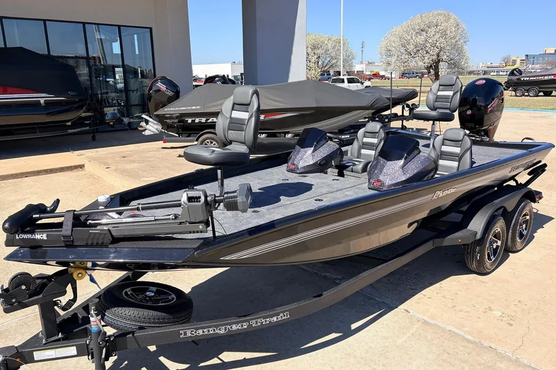 Slide: The Image of 2026 Ranger RT198P fishing boat with dual consoles and Lowrance trolling motor. - 3
