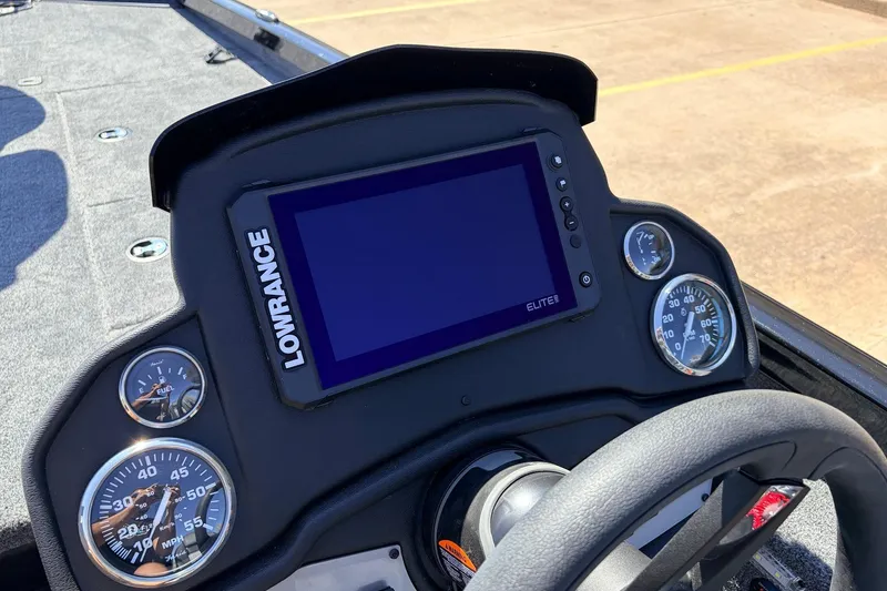 Slide: The Image of Dashboard of 2026 Ranger RT198P boat with Lowrance Elite display and gauges. - 36