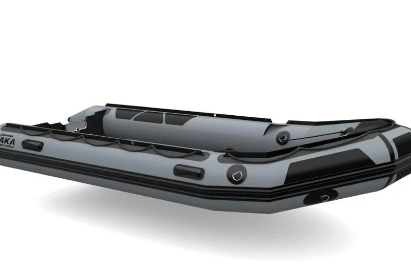 Slide: The Image of Inflatable Zodiac AKA Marine F43-C boat, 2026 model, in sleek gray and black design. - 5