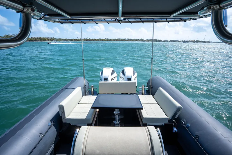 Slide: The Image of Luxury Sea Water PHANTOM 280 boat interior with twin Honda engines, ocean view, 2023 model. - 22