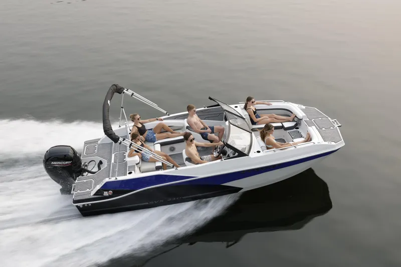 Slide: The Image of Interior of 2026 Starcraft SVX 210 DC OB boat with modern seating and dashboard. - 5