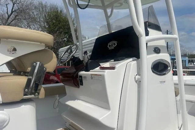 Slide: The Image of 2017 Sportsman Masters 267 Bay Boat interior with helm and seating. - 21
