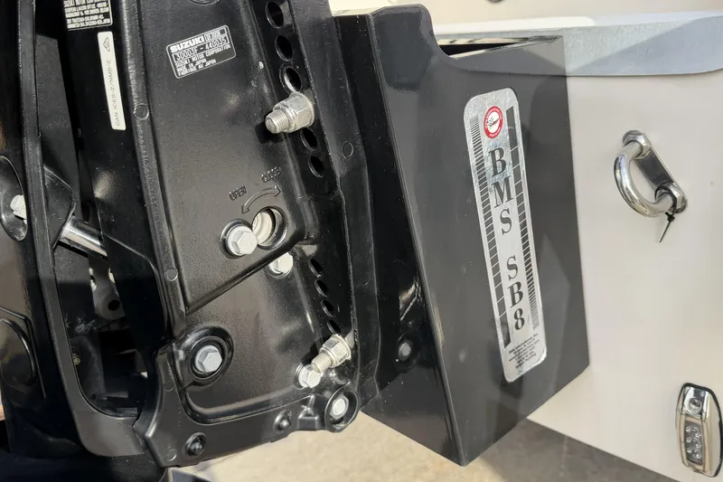 Slide: The Image of Close-up of 2024 Sea Born SX239 Offshore boat engine mount details. - 22