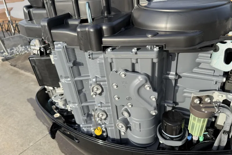 Slide: The Image of Close-up of a 2024 Sea Born SX239 Offshore boat engine, showcasing intricate mechanical details. - 23