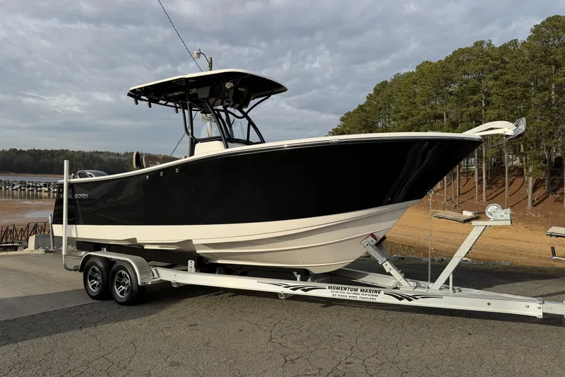 Slide: The Image of 2024 Sea Born SX239 Offshore boat on trailer, ready for launch. - 4