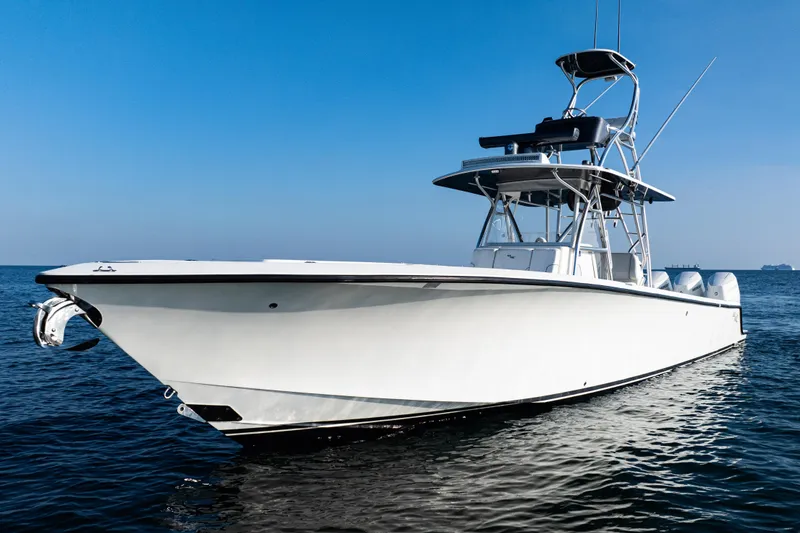 Slide: The Image of 2020 SeaVee 390Z boat on calm ocean under clear blue sky. - 6