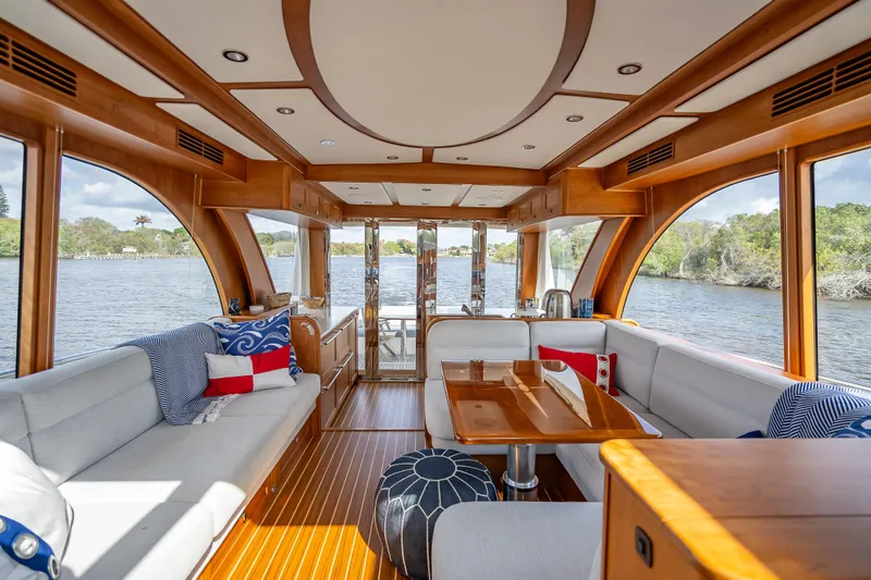 Slide: The Image of Luxurious interior of 2025 Sabre 58 Salon Express yacht with elegant wood finishes. - 4