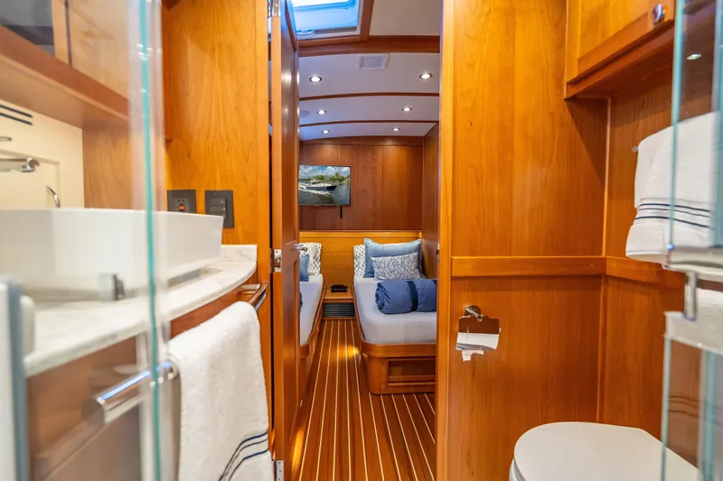 Slide: The Image of Luxurious interior of 2025 Sabre 58 Salon Express yacht with elegant wood finishes. - 55