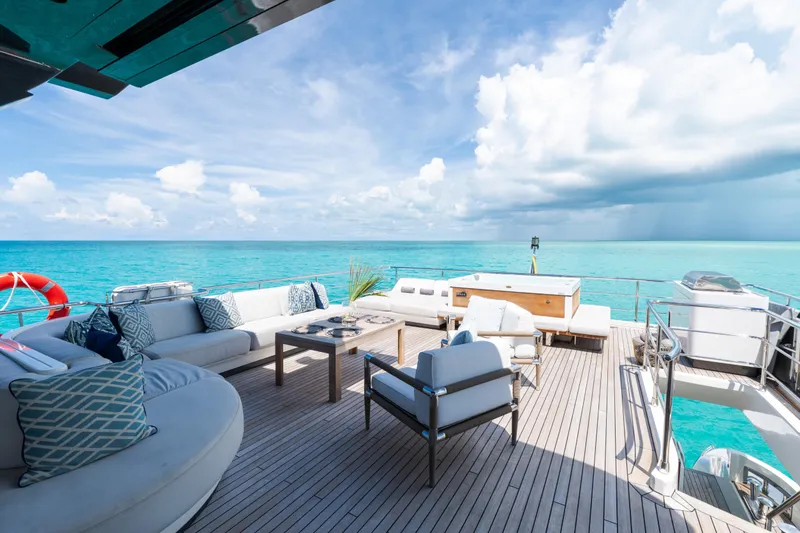 Slide: The Image of Luxurious deck of 2023 Azimut Grande 32M yacht with ocean view and elegant seating. - 26