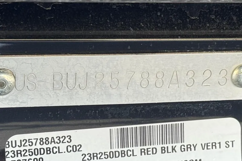 Slide: The Image of 2023 Regency 250 DL3 identification plate with serial number and barcode details. - 36
