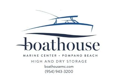 Slide: The Image of Boathouse Marine Center logo with contact details, featuring a 2017 Robalo R305 Walkaround. - 64