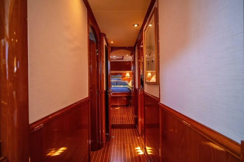 Slide: The Image of Luxurious wooden interior hallway of 2004 Grand Banks 58 Eastbay FB yacht. - 45