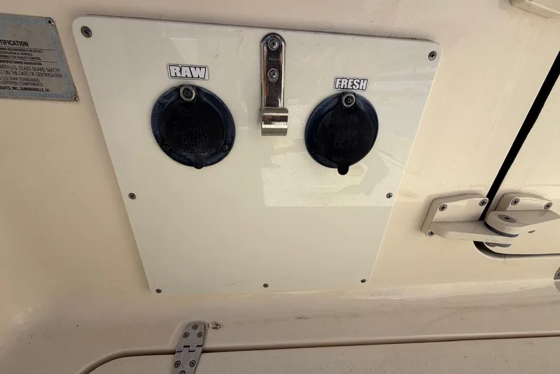 Slide: The Image of 2021 Scout 330 LXF boat washdown panel with raw and fresh water options. - 19