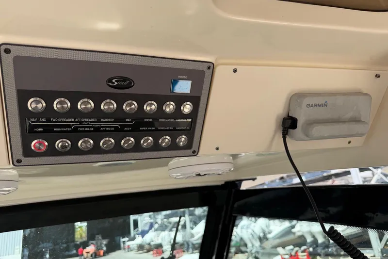 Slide: The Image of Control panel of a 2021 Scout 330 LXF boat with Garmin device. - 20