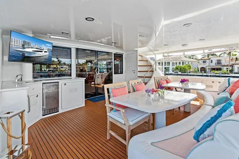 Slide: The Image of Luxurious 2001 West Bay Sonship yacht interior with elegant seating and modern amenities. - 2