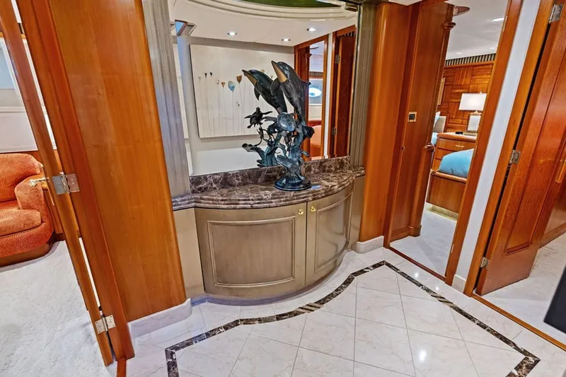 Slide: The Image of Luxurious interior of 2001 West Bay Sonship yacht with elegant wood and marble finishes. - 9