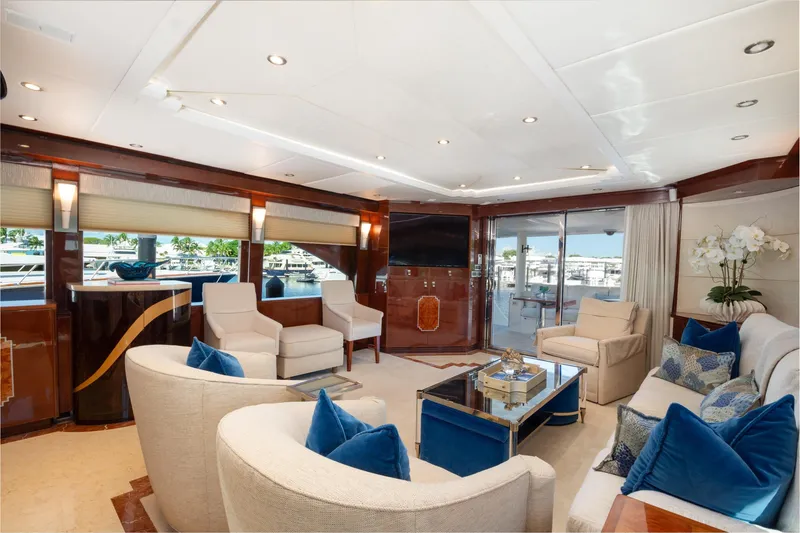 Slide: The Image of Luxurious interior of 2014 Hargrave Sky Lounge yacht with elegant seating and decor. - 10