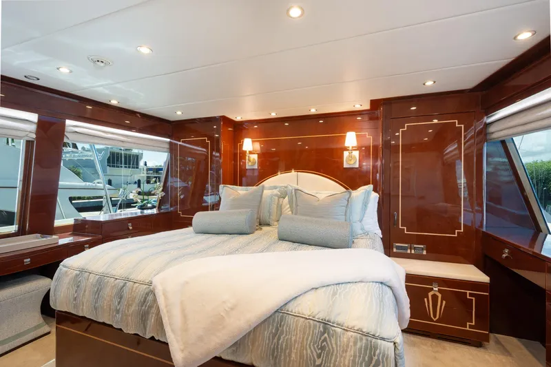 Slide: The Image of Luxurious bedroom interior on 2014 Hargrave Sky Lounge yacht with elegant wood finishes. - 15