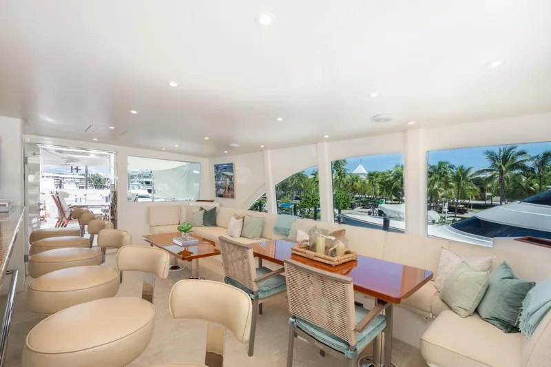 Slide: The Image of Luxurious interior of 2014 Hargrave Sky Lounge yacht with elegant seating and large windows. - 21