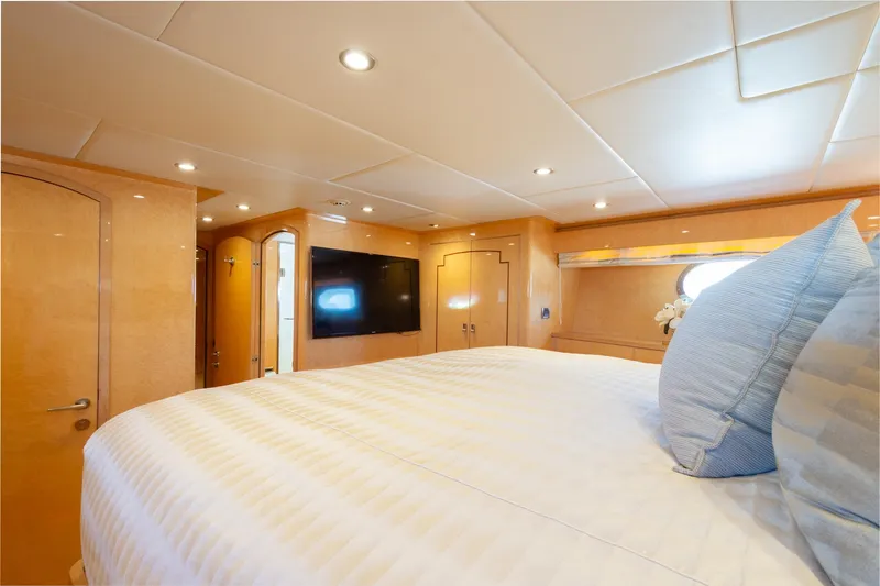 Slide: The Image of Luxurious bedroom interior of 2014 Hargrave Sky Lounge yacht with elegant wood finishes. - 27