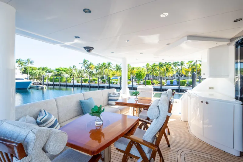 Slide: The Image of Luxurious 2014 Hargrave Sky Lounge yacht deck with elegant seating and scenic waterfront view. - 3