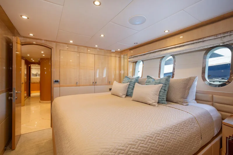 Slide: The Image of Luxurious bedroom interior of 2014 Hargrave Sky Lounge yacht with elegant decor and large windows. - 30